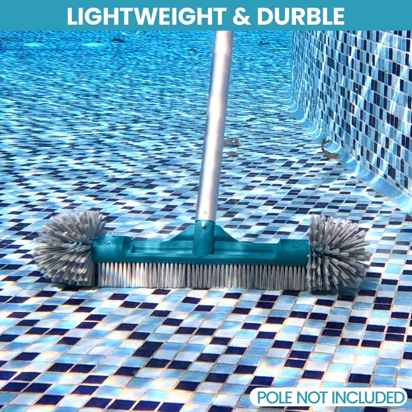 20” Pool Brush Head with Round Ends, Nylon Bristles, Extra Wide Plastic Pool Scrubber Brush for Cleaning Swimming Pool Walls, Steps & Corners Faster, Safe for Vinyl Liner(No Pole)