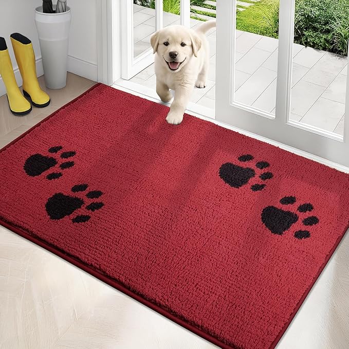 PURRUGS Dirt Trapping Door Mat 34" x 59", Non-Skid/Slip Machine Washable Microfiber Entrance Rug, Shoes Scraper, Dog Doormat, Super Absorbent Floor Mat for Muddy Wet Shoes and Paws, Red