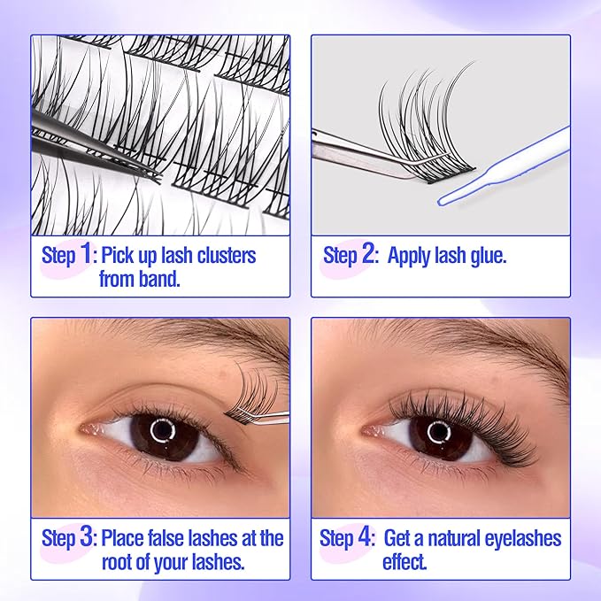Natural Cluster Lashes Kit 168 Pcs Wispy Lash Extensions CC-Curly 9-11MM Mixed Lengths Eyelash Extension Individual Kit with Lashes Bond and Seal and Tweezers DIY at Home by Mavphnee