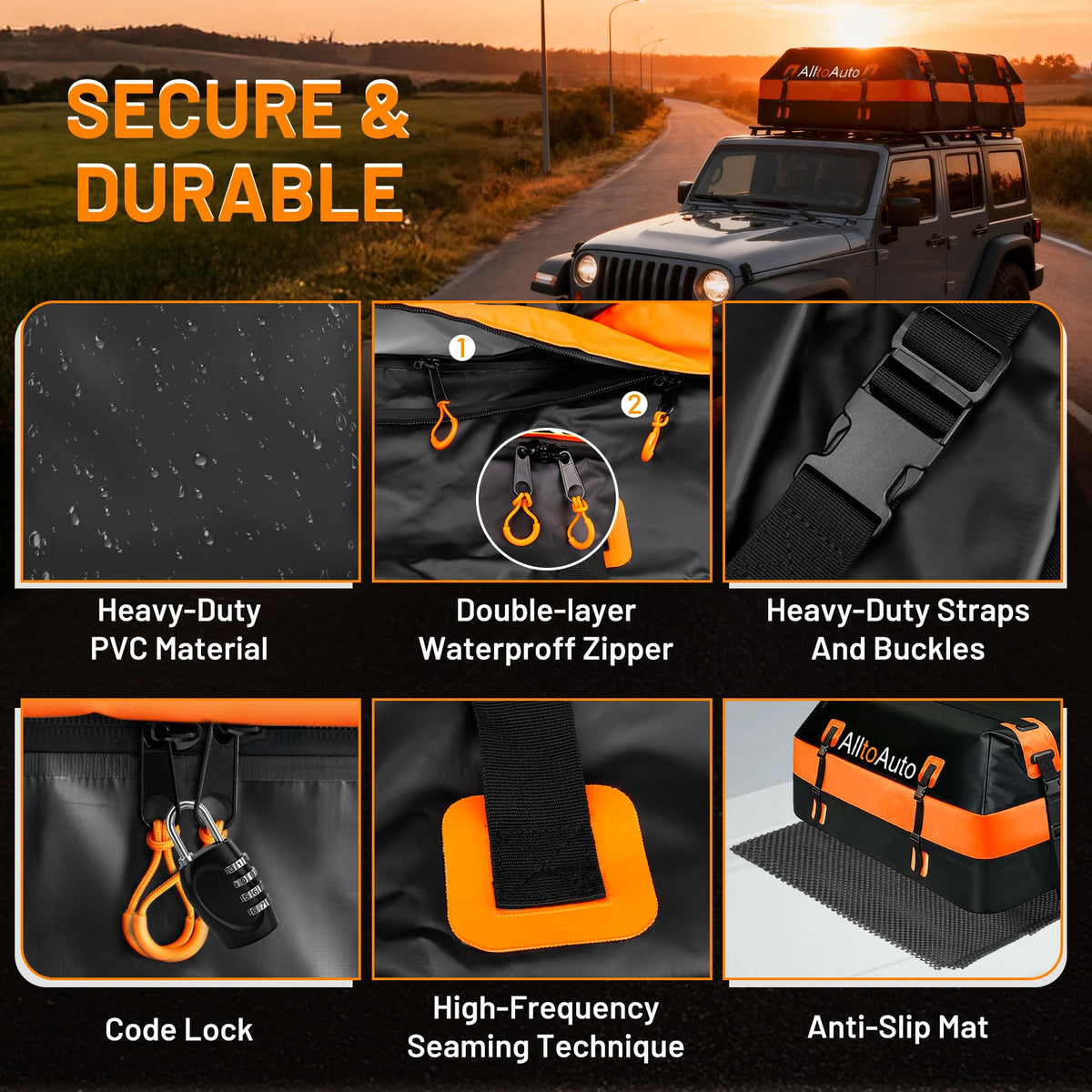 Car Rooftop top Cargo Carrier 21 Cubic feet 100% Waterproof Heavy Duty PVC for All Cars with/Without Rack, Includes Anti-Slip Mat, 10 Reinforced Straps, 6 Door Hooks, Luggage Lock