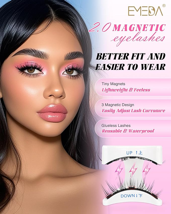 EMEDA Magnetic Eyelashes Natural Look No Glue Reusable Magnetic Lashes with Applicator, Faux Mink Lashes Lightweight & Comfortable for Women Sensitive Eyes Daily Makeup with Mirror Case (25)