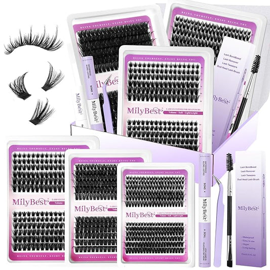 MilyBest 3 Styles Lash Clusters Kit Manga 636Pcs Eyelash Clusters Wispy Lashes Clusters D Curl Individual Cluster Lashes Natural 10-18mm False Eyelashes with Bond&Seal Spiky Lash Packs for Beginners