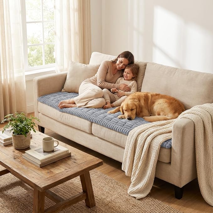 Smiry Couch Cover for Dogs Washable, Non Slip Fuzzy Pet Couch Covers for 3 Cushion Sofa Pet Friendly, Thick Soft Sofa Slipcovers Cushion Protector (Grey, 27.6" x 27.6")