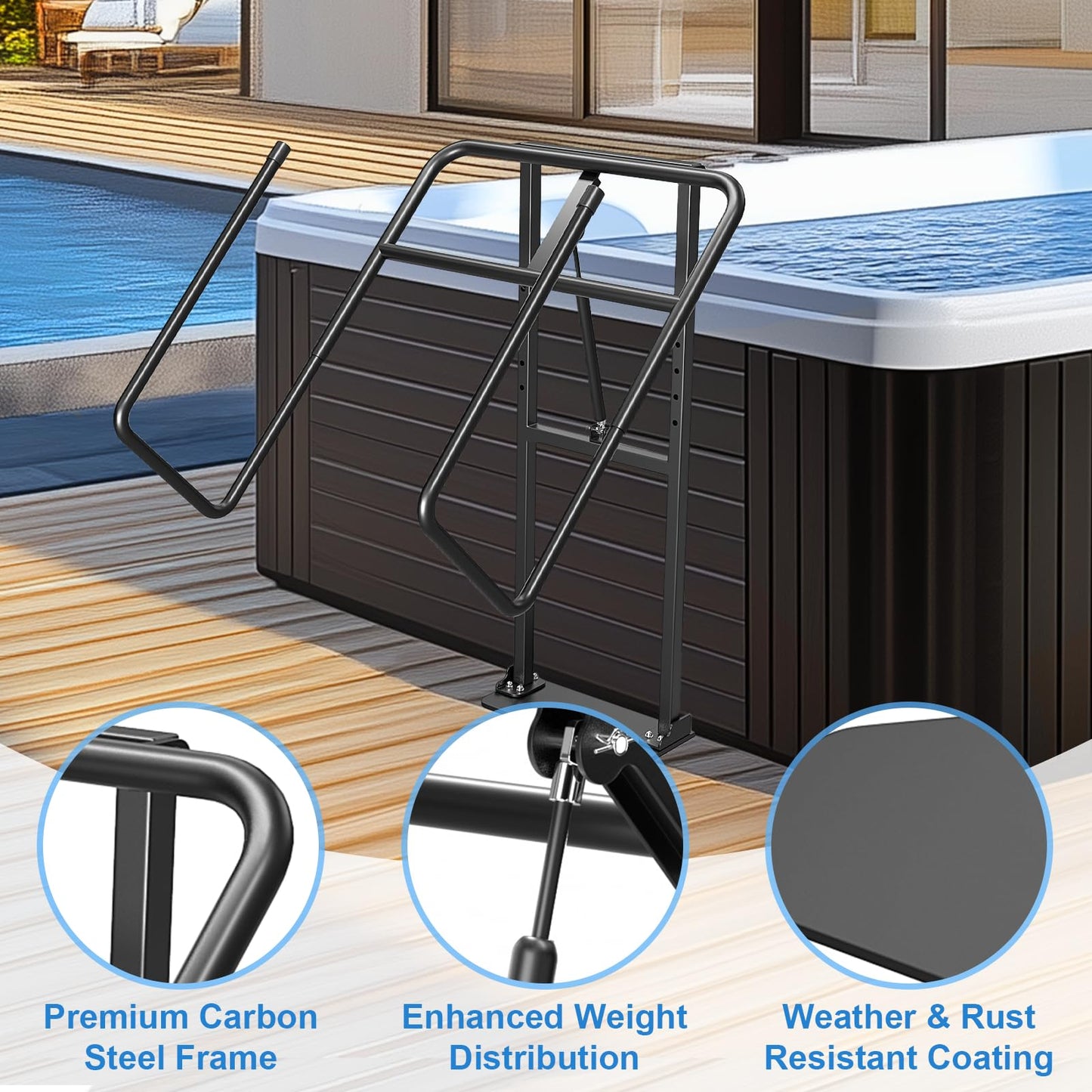 Hot Tub Cover Lift Adjustable U-Arms Spa Cover Lifter for Hot Tub Accessories, Hot Tub Cover Lifter Universal Fit Most Spas Hot Tubs Hydraulic Assist Removal System
