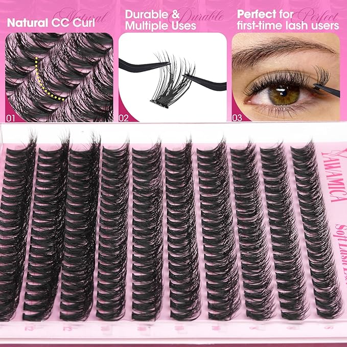 Short Lash Clusters 8-12mm Natural Fluffy Eyelash Clusters Wispy DIY Lash Extensions CC Curl Individual Lashes Clusters with Soft Band by Yawamica