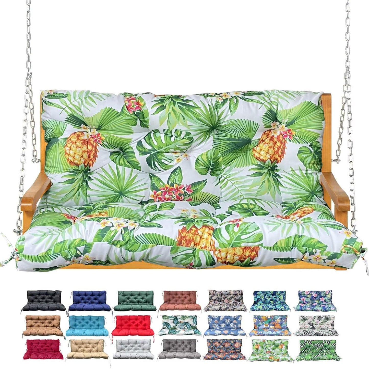 Porch Swing Cushion with Backrest,Waterproof Bench Cushion for Outdoor Furniture,2-3 Seater Replacement Thickened Swing Cushion with Ties,Patio,Outdoor,Backyard and Garden (Tropical Pineapple,40x40")