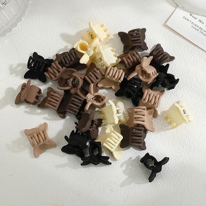 Butterfly Hair Clips Set for Women and Girls - 30Pcs Mini Claw Clips with Strong Grip for Thin/Fine Hair, Neutral Color Hair Styling Accessories