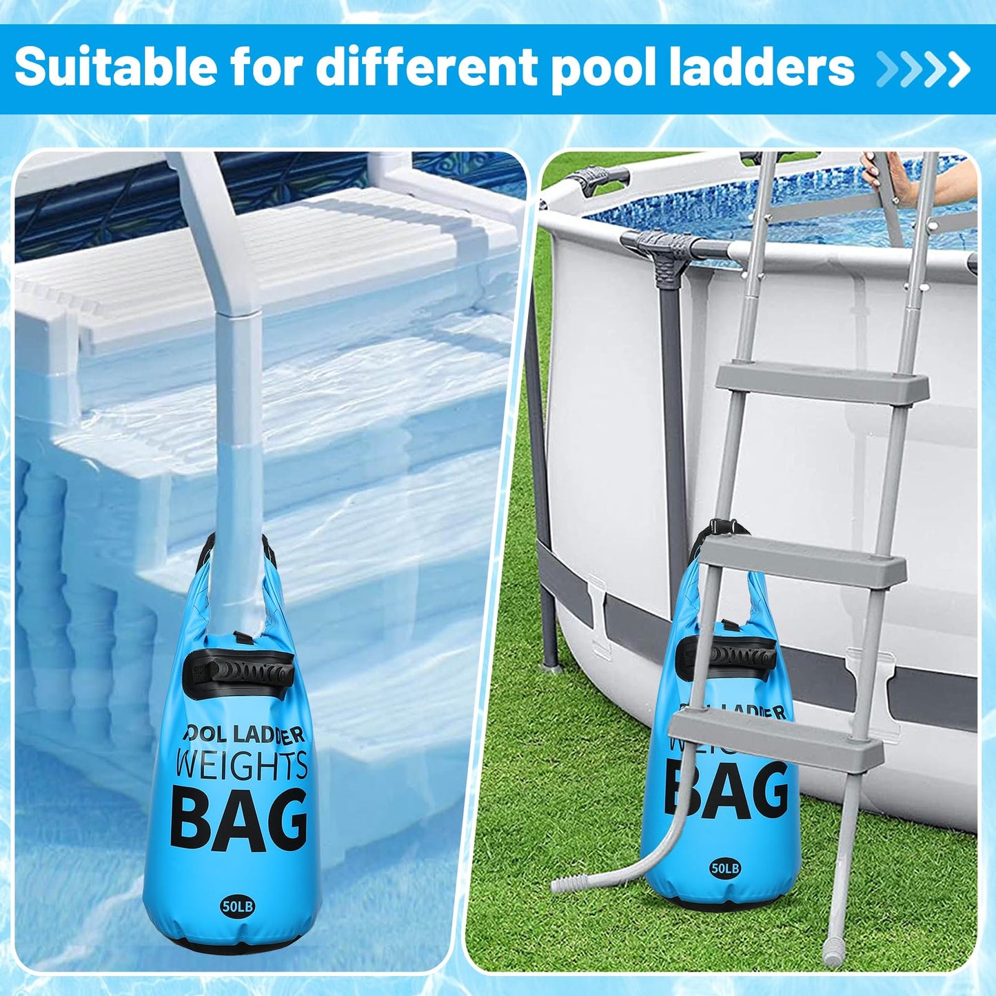 Heavy Duty Pool Ladder Weights - 50lbs Sand Fillable Universal Sand Bags Step Anchors, 500D PVC Waterproof Tear-Resistance Foldable Sandbags for Above Ground Swimming Pools Stair Entry Systems, 1 Pack
