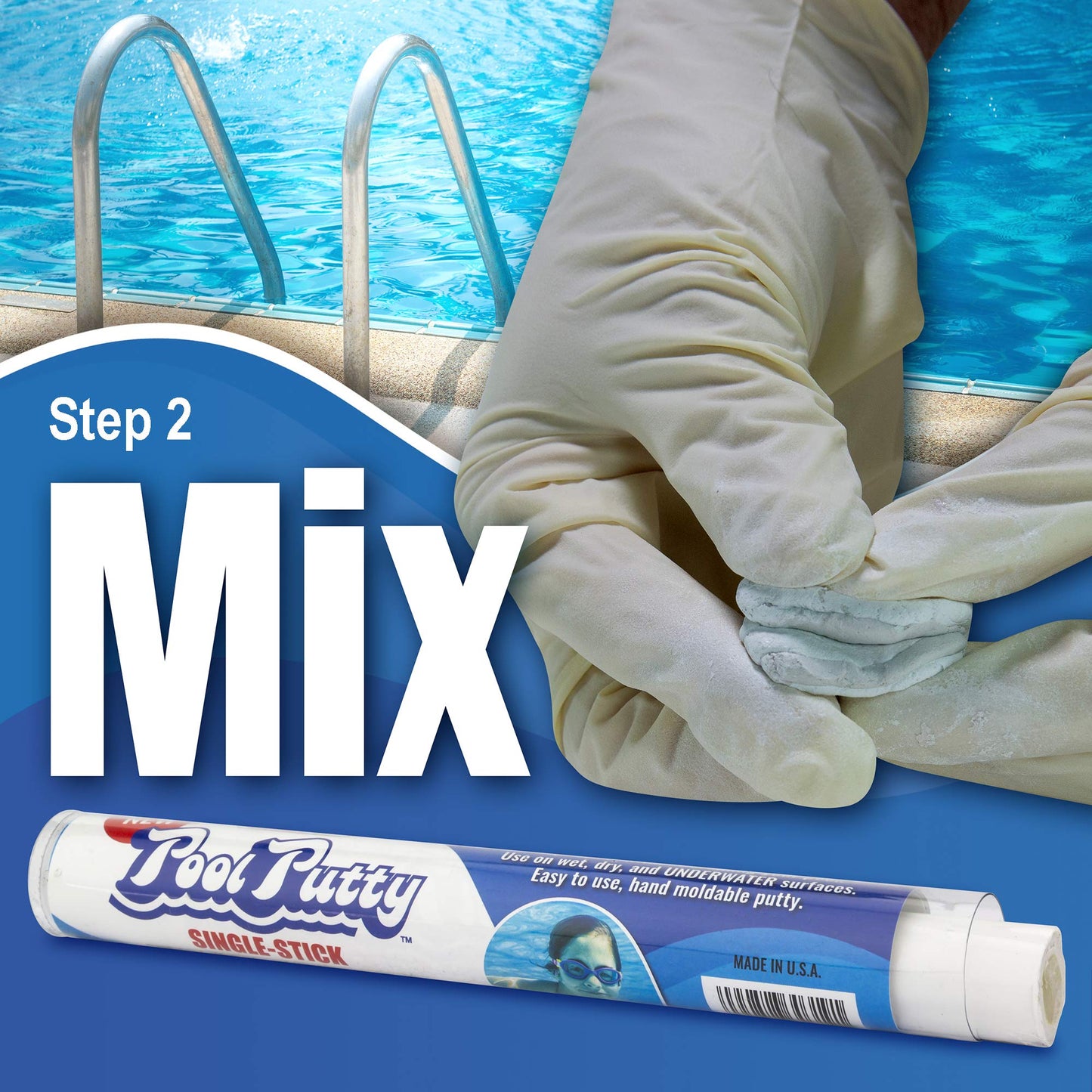 Epoxybond Pool Putty Single-Stick 4 oz | Pool & Spa Repair | Easy for Anyone to DIY | Works Underwater or Above | Fix Cracks Leaks in Concrete, Fiberglass & Other Surfaces | by Atlas Minerals