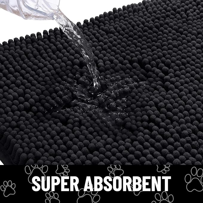 Smiry Dog Door Mat for Muddy Paws, Absorbent Dirt Trapper Non Slip Quick Dry Washable Chenille Mat for Mud Dogs, Entry Rug for Indoor and Outdoor (70x32 Inches, Black and White)