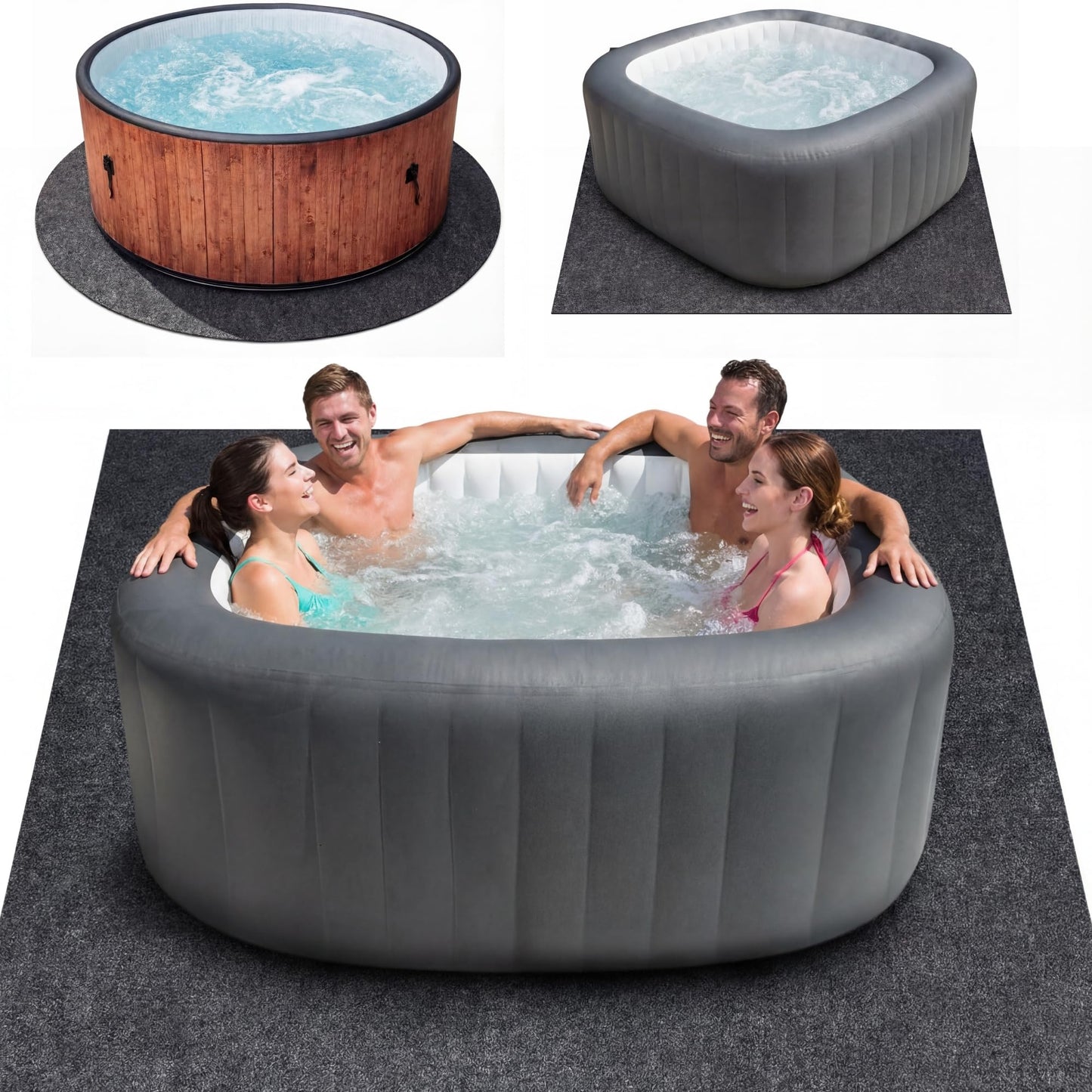 Upgraded 100 * 100 inch Square Hot Tub Mat, Extra Large Inflatable Hot Tub Pad Outdoor Indoor, Waterproof Slip-Proof Backing, Absorbent Spa Pool Ground Base Flooring Protector Mat