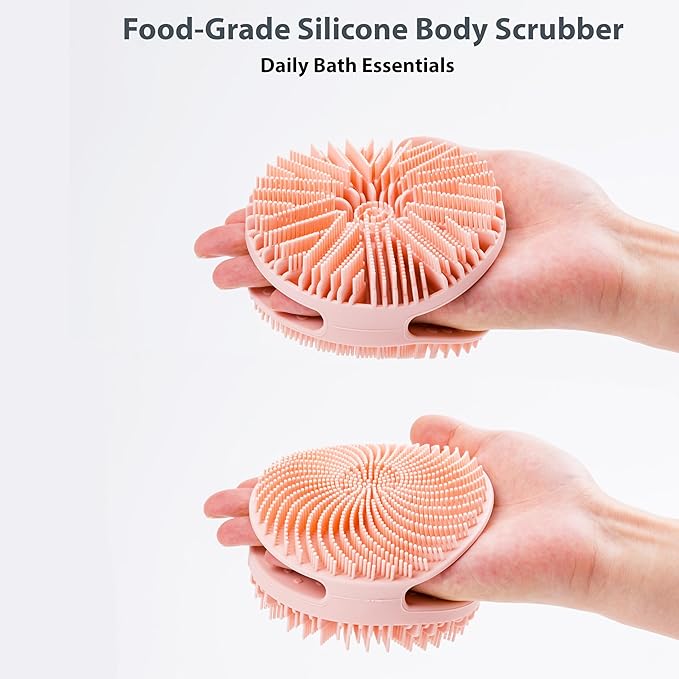 2 Pack Silicone Exfoliating Body Scrubber, Silicone Body Brush, Soft Silicone Loofah for Sensitive Skin, Shower Head Massager, Easy to Clean, Lathers Well(Pink&Black)
