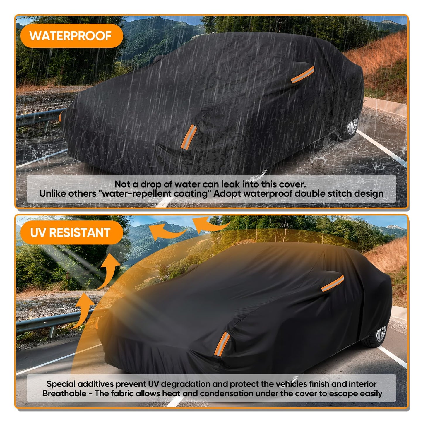 NEVERLAND Sedan Car Cover Waterproof Heavy Duty All Weather Protection Snow Anti-UV Windproof Outdoor Full Car Cover Fit for Automobiles BMW/Mercedes-Benz/Honda（for Car Size:196''L x 72''W x 59''H）