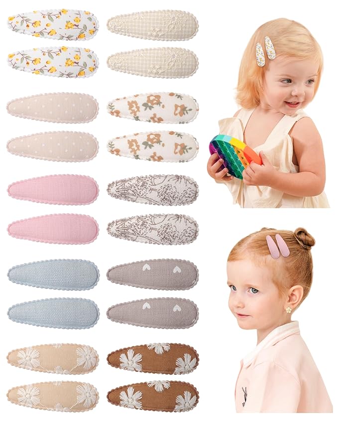 doboi 20Pcs Toddler Hair Clips Hair Barrettes Baby Girls Hair Bows Clips Floral Print Non Slip Snap Hairpins Flower Hair Clips for Girls Kids Toddler Hair Accessories