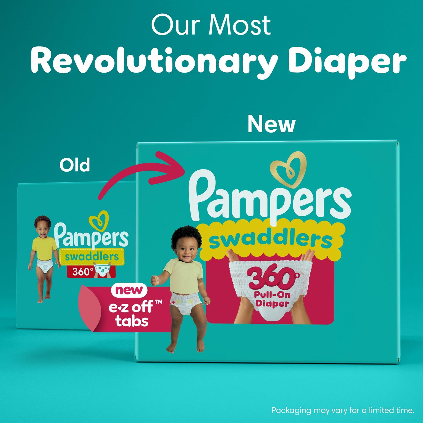 Pampers Diapers - Swaddlers 360° - Size 4, 104 Count, up to 100% Leakproof Comfy Dry Fit, Designed for Easy Changes, Pull On Baby Diaper (Packaging May Vary)