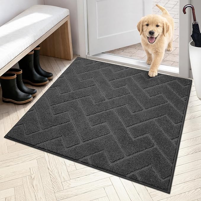 PURRUGS Dirt Trapping Door Mat 36" x 36", Non-Slip Machine Washable Entry Rug, Dog Doormat, Indoor Front Door Mat, Super Absorbent Entryway Rug for Muddy Shoes & Paws, Charcoal