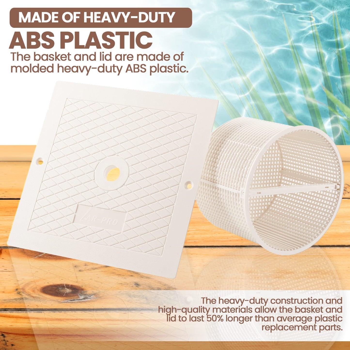 (Combo Pack) Exact Replacements Hayward SPX1082CA Skimmer Basket and Hayward SPX1082E Skimmer Cover (White) - Skimmer Basket Assembly and Square Lid for SP1O82, SP1083, SP1084, SP1085, and SP1086