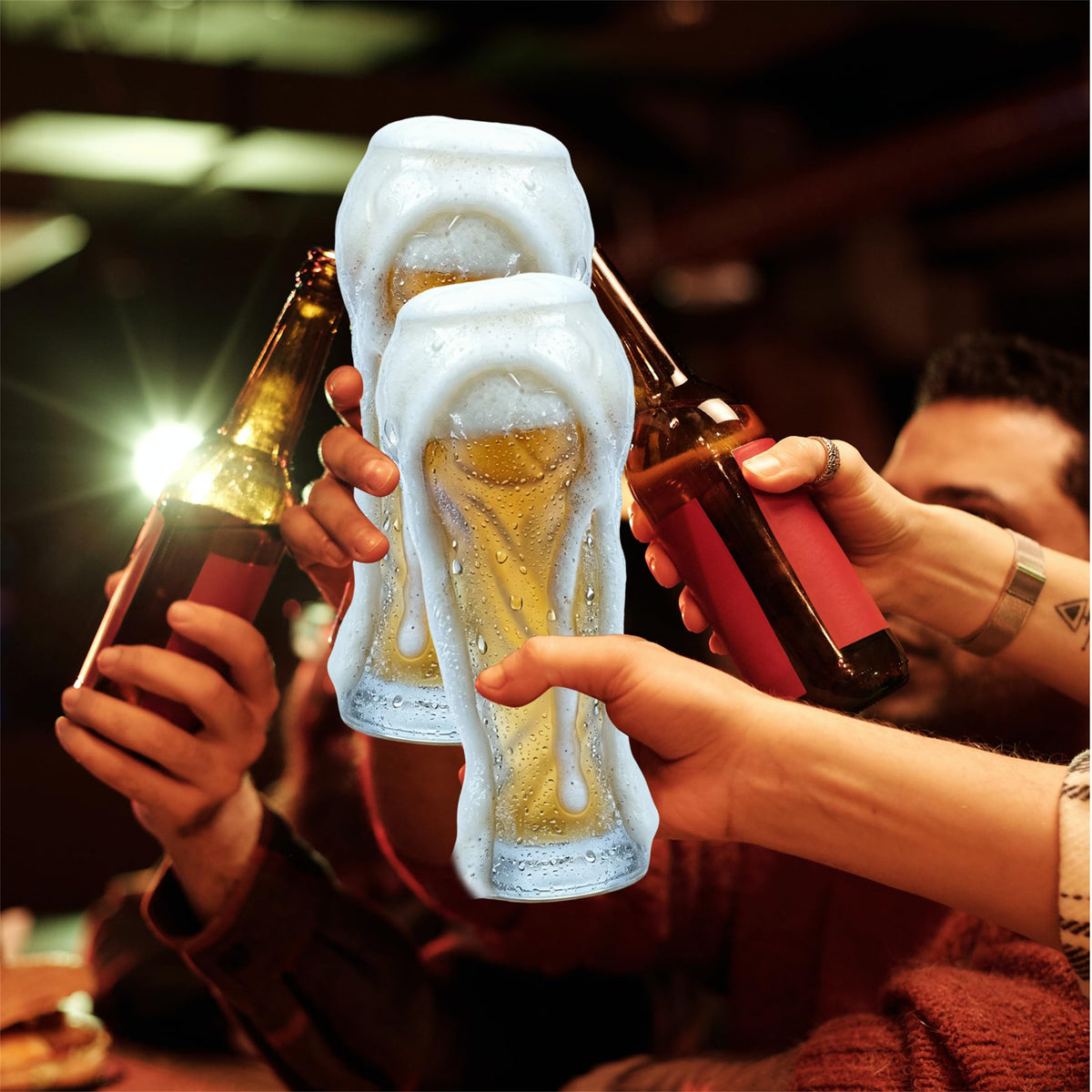 SWECOMZE Soccer Beer Glass – 16oz Champion Cup Shaped Drinking Cup for Viewing Parties – Football Novelty Gifts for Soccer Fans