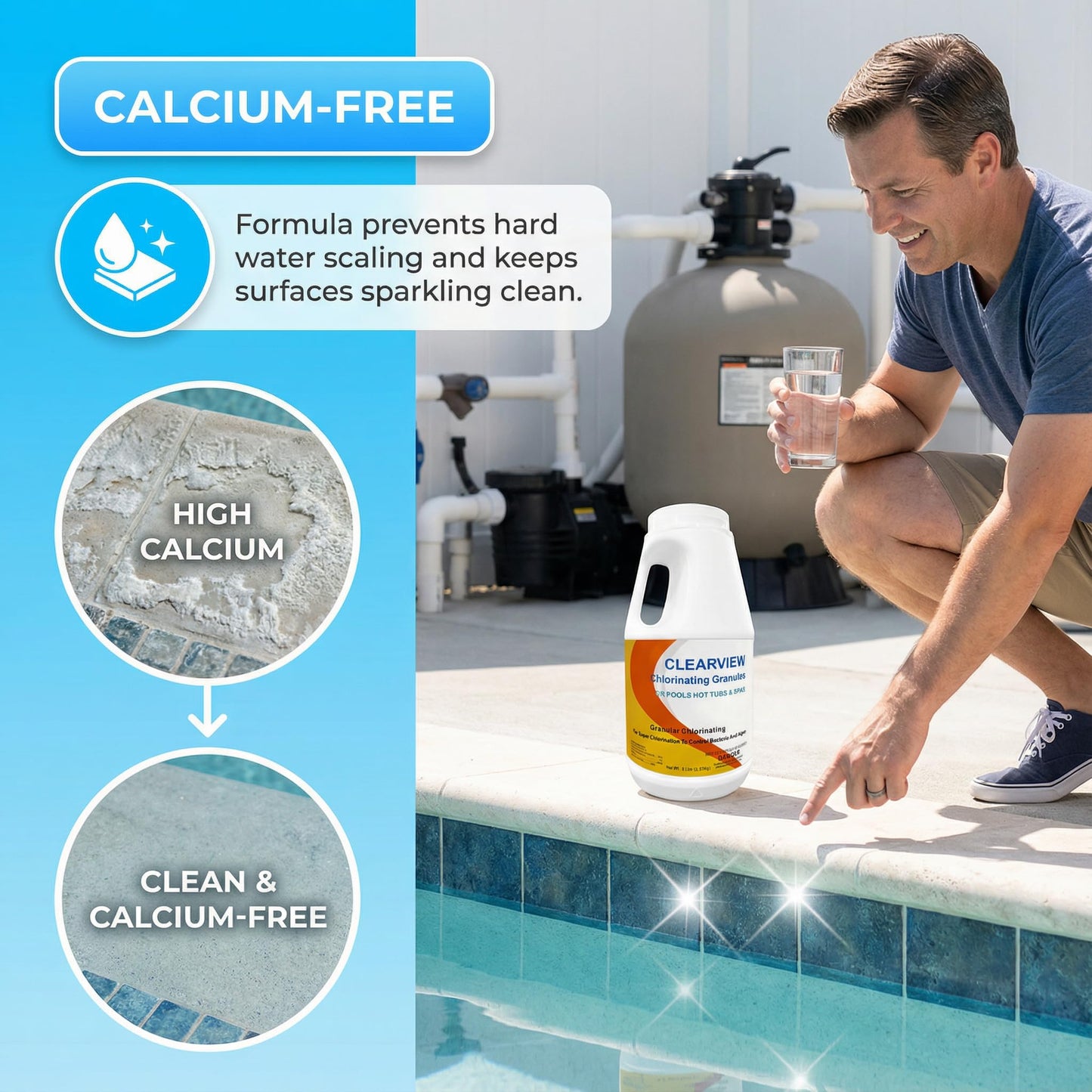 ClearView Chlorine Granules 5 Lbs for Swimming Pools, Pool Chlorine Shock Granular Sanitizer for Spas, Fast Dissolving Chlorinating Granules for Hot Tubs