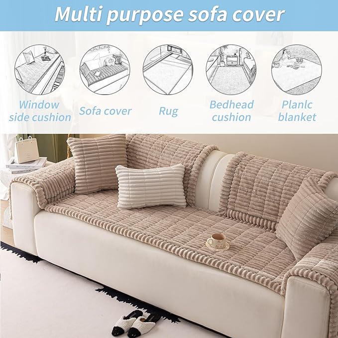 Couch Cover for Dogs Washable,Non Slip Fuzzy Durable Couch Covers for 3 Cushion Sofa Pet Friendly Sofa Cover Dog Thick Soft Slipcovers Protector Couches Mat Bed (Brown, 27.6" x 70.9"/70 x 180cm)