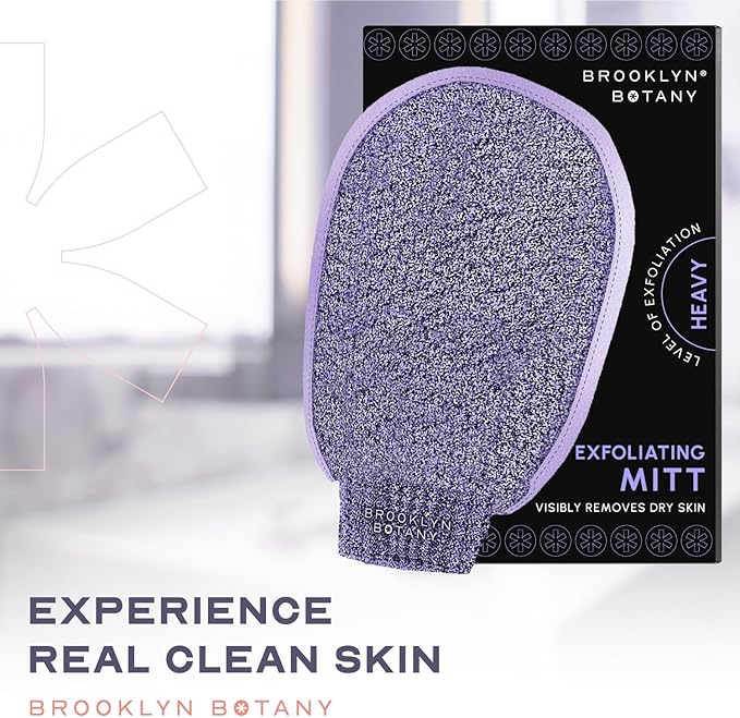 Brooklyn Botany Exfoliating Mitts for Bath and Shower – Heavy Duty Exfoliating Body Scrubber for Massage and Dead Skin Remover for Body – 2 Mitts