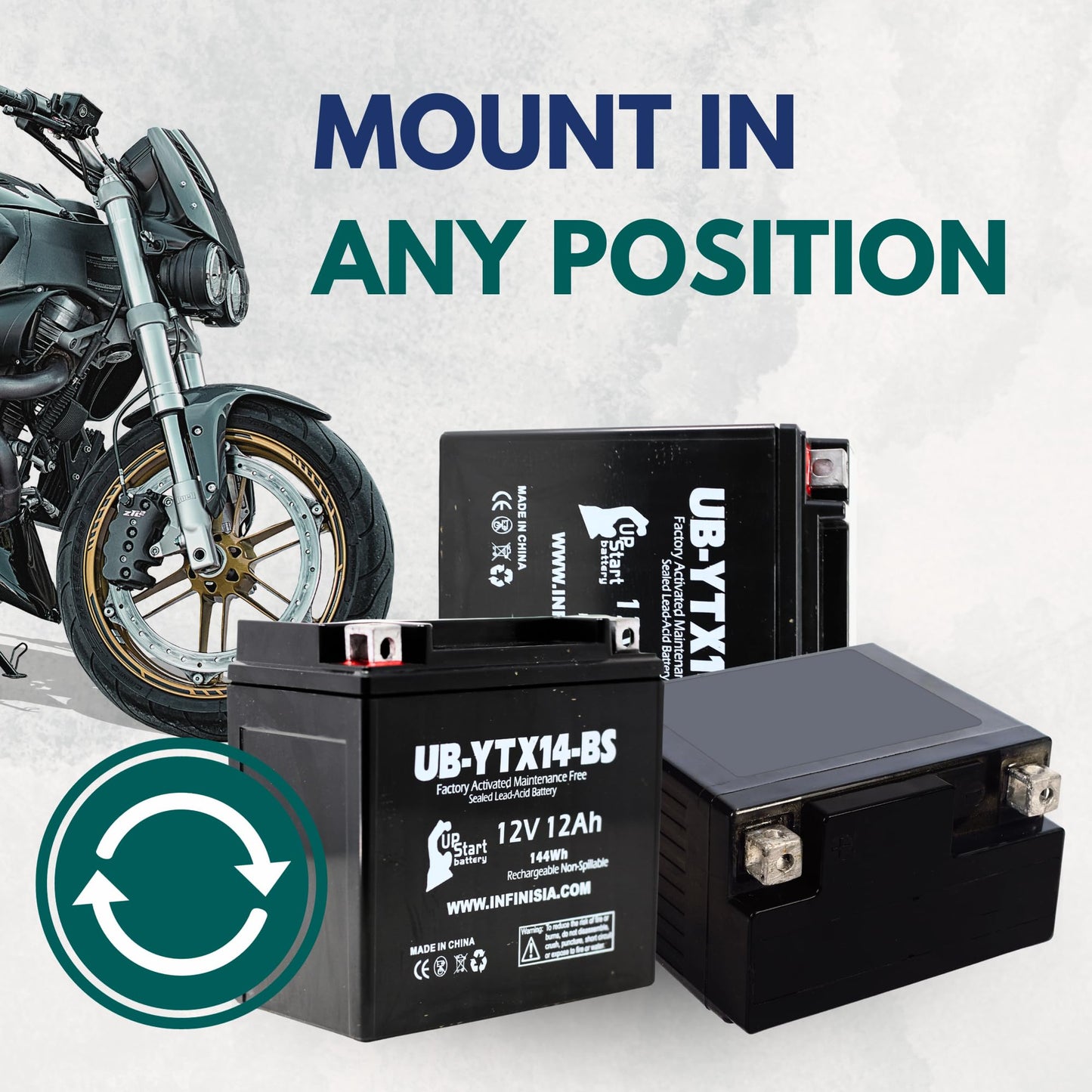 YTX14-BS Battery - Motorcycle Battery, ATV Battery 12V 12AH, UTV, 4 Wheeler, Snowmobile, Powersports Batteries - Compatible with Honda Rancher 350, Buell Blast, Yamaha - Sealed Lead Acid 12 Volt AGM