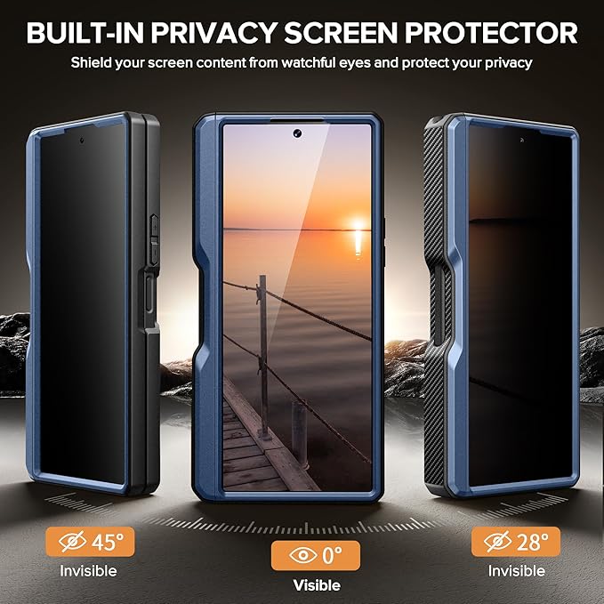 TONGATE for Samsung Galaxy Z Fold 6 Case with Privacy Screen Protector, [Compatible with MagSafe][Anti Spy] Shockproof Z6 Phone Case, Built-in Kickstand & Belt Clip & S Pen Holder for Z Fold 6, Blue