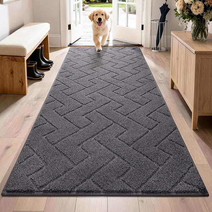 PURRUGS Dirt Trapping Door Mat 32" x 70", Non-Slip Machine Washable Entry Rug, Dog Doormat, Indoor Front Door Mat, Super Absorbent Entryway Rug for Muddy Shoes & Paws, Charcoal