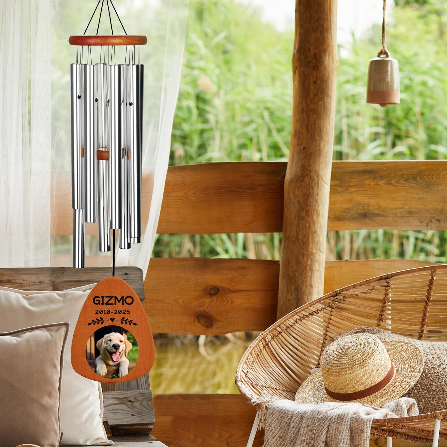 Personalized Pet Memorial Wind Chimes with Photo Pet Memorial Gifts for Dogs Pet Bereavement Gifts Custom 25.5 Inch Wind Chimes for Garden Patio for Loss of Dog Cat Puppy (Black, Design 4)