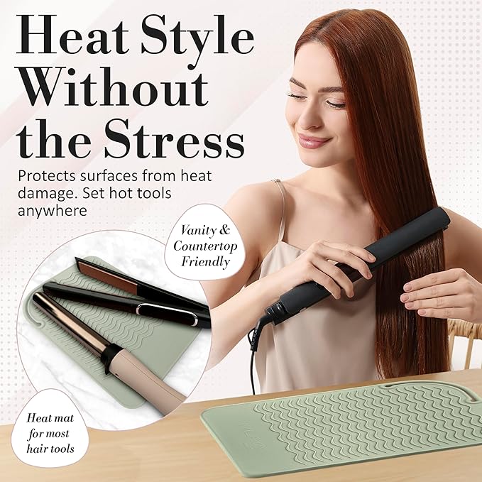 Milaya Beauty Large Heat Resistant Mat for Hair Tools – Silicone Curling Iron Holder & Flat Iron Holder – Non-Slip Hot Tool Mat & Vanity Mat – Vanity Accessories for Women, Home, Salon, or Travel