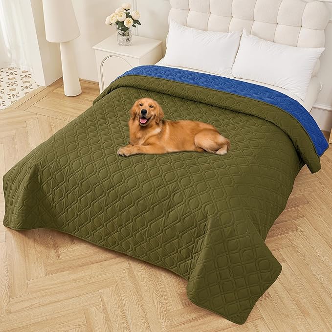 Smiry Reversible Waterproof Couch Covers for Sofa, Washable Dogs Pet Couch Covers for 3 Cushion Sofa Pet Friendly, Water Resistant Furniture Protector Slipcover, Geometric (82"x82", Green/Navy)