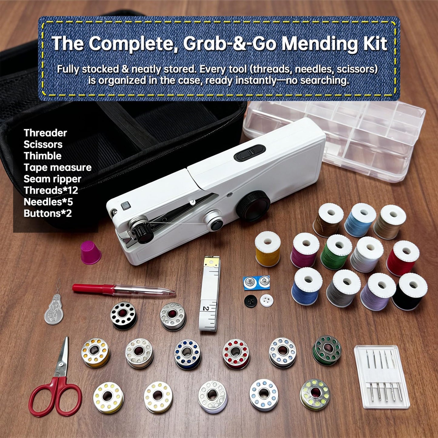 Handheld Sewing Machine for Beginners Adults, Portable & Cordless Mini Sewing Machine Kit, Easy One-Speed Electric Stitching for DIY Quick Repair, Home Travel Mending Tool with Accessories