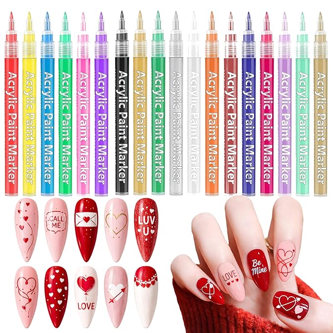 18 Color Nail Art Pens for Painting Nails, 0.7 MM Nail Polish Pens Set Drawing Point Liner Acrylic Painted Pen Kit, Waterproof Quick-drying Nail for DIY Design Manicure Tools