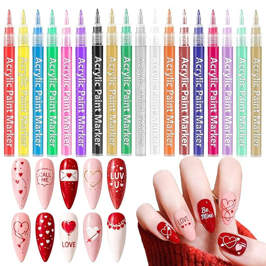 18 Color Nail Art Pens for Painting Nails, 0.7 MM Nail Polish Pens Set Drawing Point Liner Acrylic Painted Pen Kit, Waterproof Quick-drying Nail for DIY Design Manicure Tools