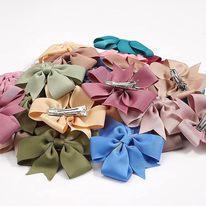 CÉLLOT 70pcs 3 Inch Boutique Grosgrain Ribbon Pinwheel Hair Bows,Toddler Bows Hair Clips for Baby Girls Birthday Gifts In Pair