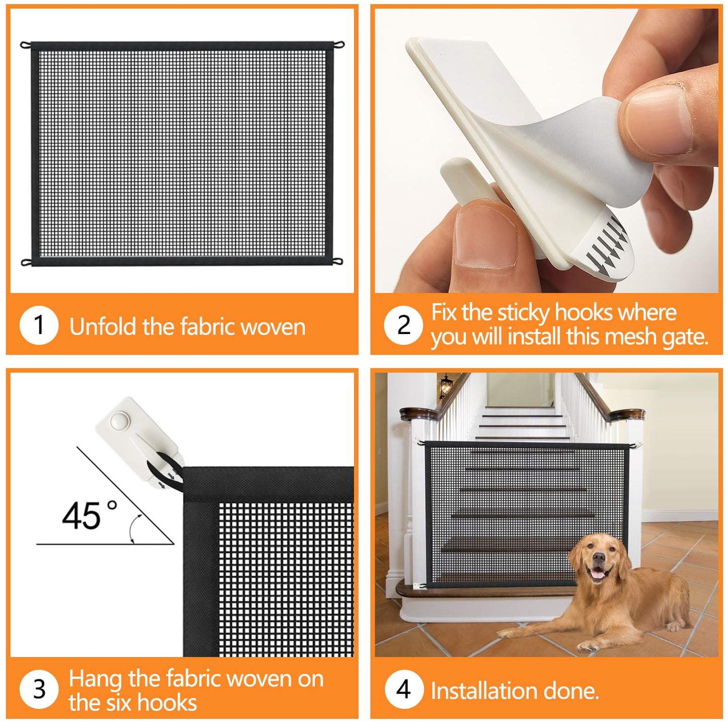 Dog Gate for Stairs Pet Gates for The House: Dogs Screen Mesh Gate for Doorways Stairways Indoor 29 inch Tall, 50 inch Wide Fits 44-47 inch Openings