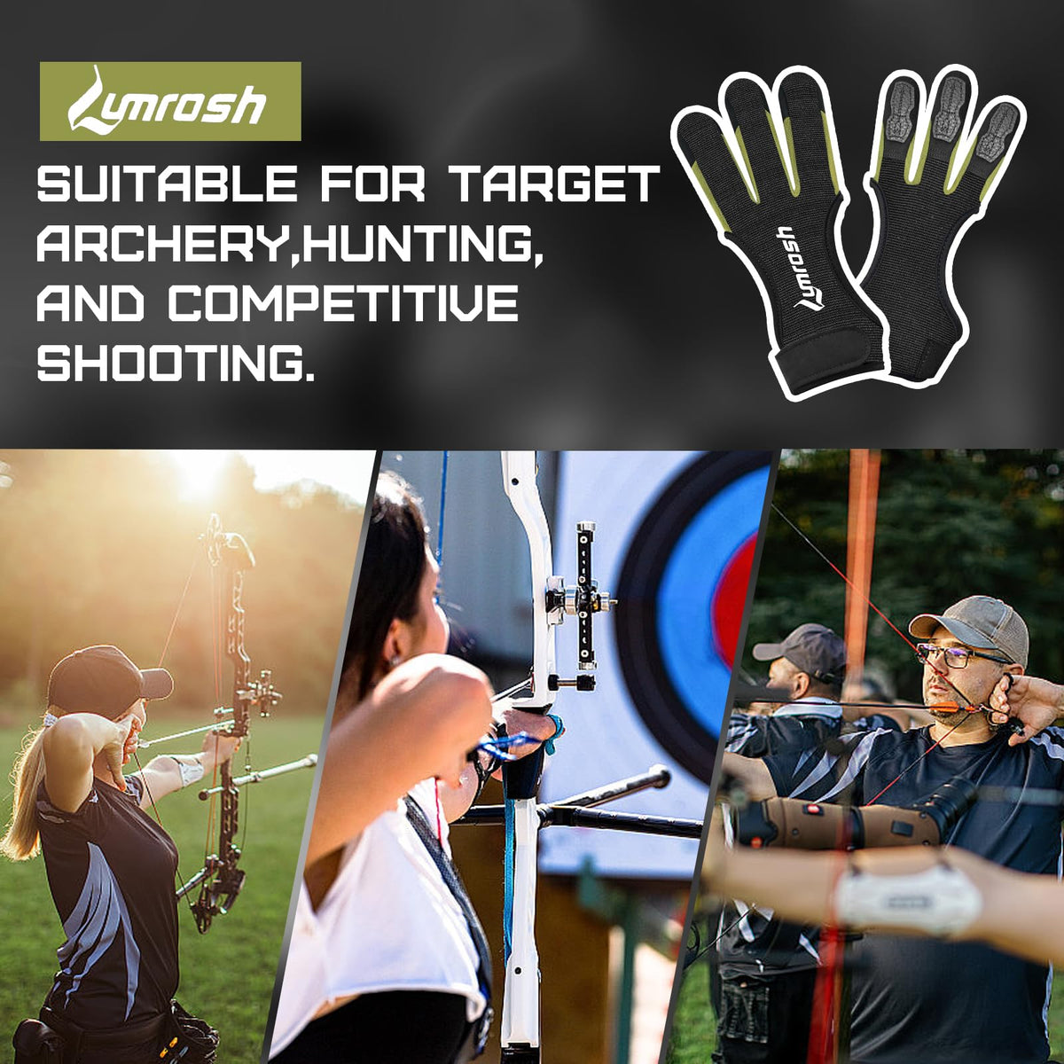 Lumrosh Archery Gloves 3 Finger Cowhide Shooting Hunting Green Men and Women Adult Kids Beginner Recurve Bow Archery Finger Protection Gear(Military Green, Small)