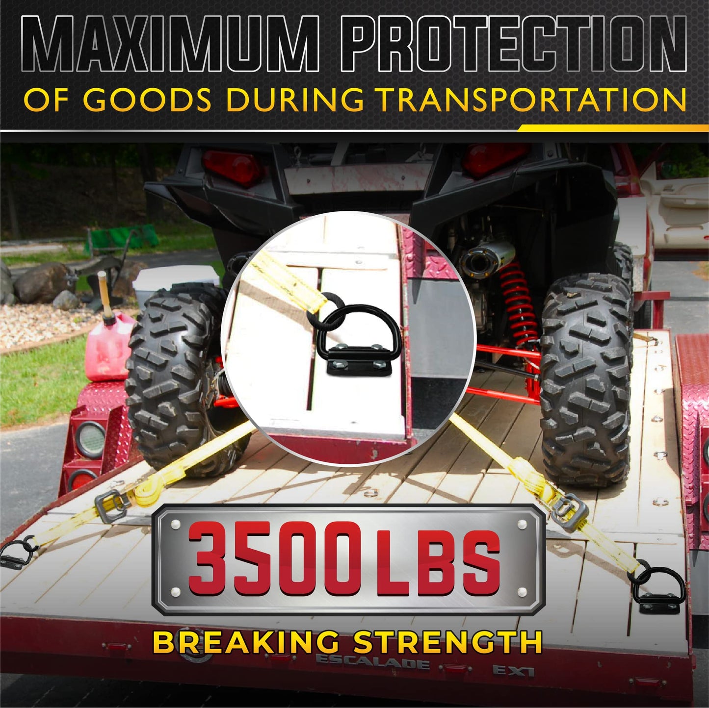 PAMAZY 4PCS Heavy Duty Steel D Rings Tie Down Anchors, Ultra Durable 3500 Pound Breaking Strength Surface Mount Hooks Securing Cargo for Trailer, Truck Bed, with Screws & Bolts