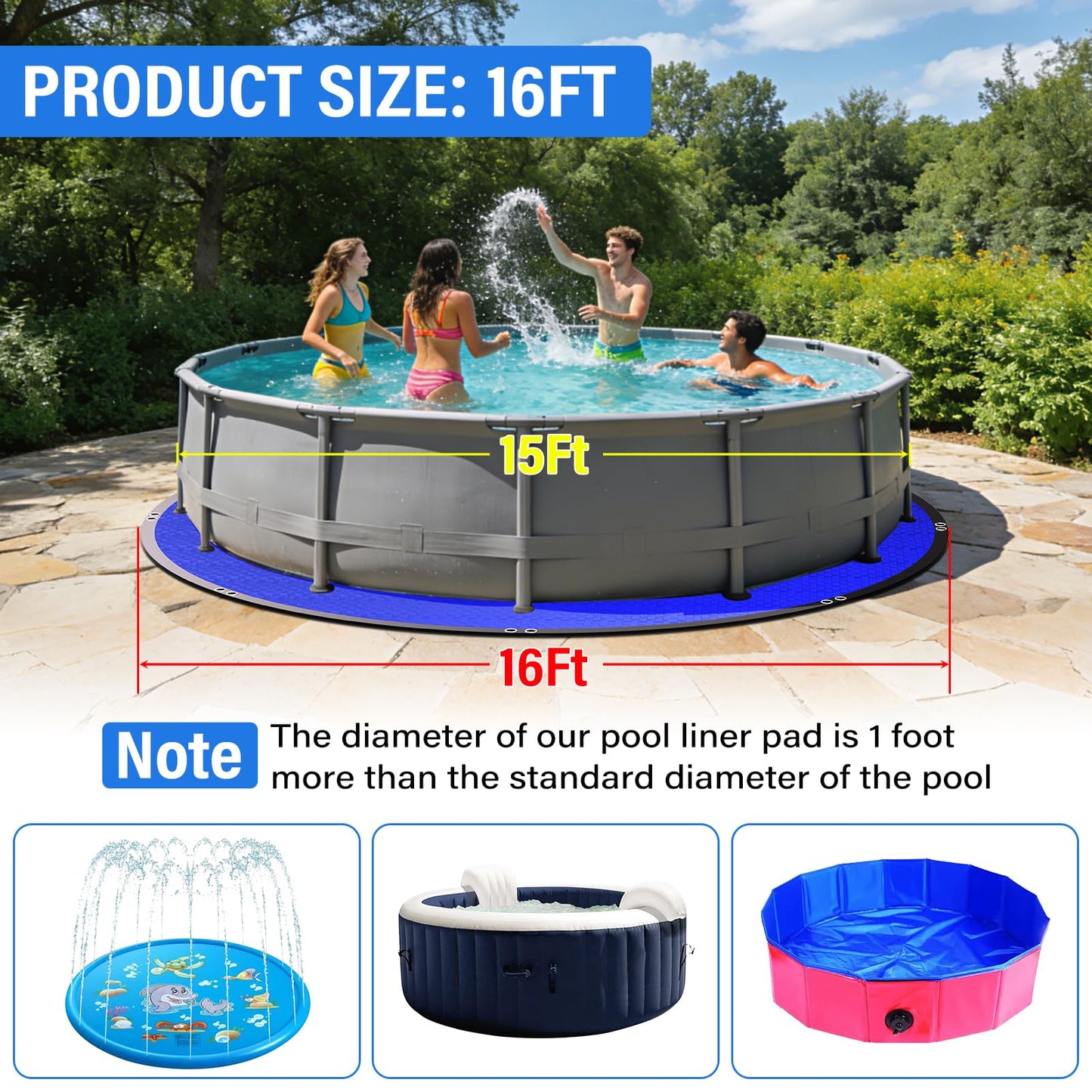 TIXANF 15FT Pool Ground Cloth, 12x12 Mesh Heavy Duty Pool Liner Pad with Anti-Aging PE, Stainless Steel Grommets, Puncture Resistant Under Mat for Above Ground Pools, Tarp for Under Pool