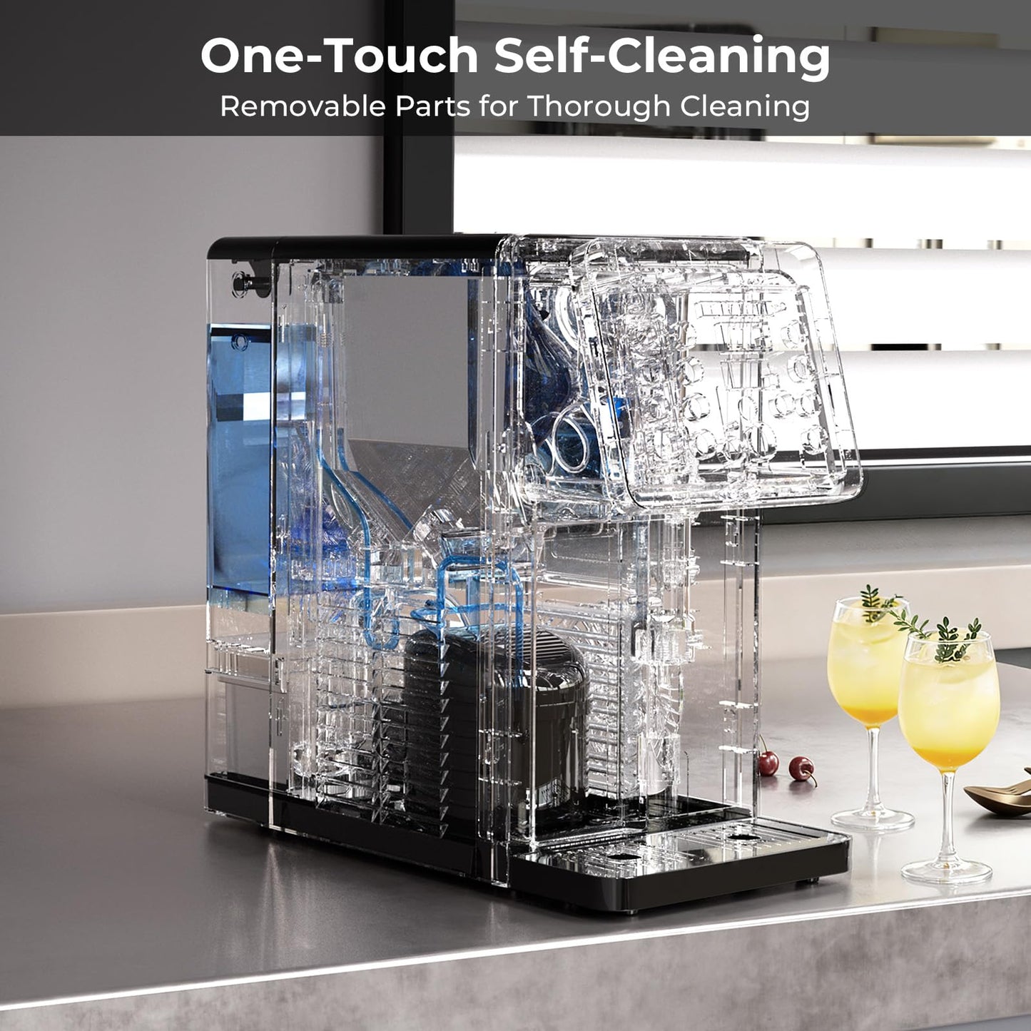 Antarctic Star Countertop Ice Maker & Cold Water Dispenser, 3.3L Removable Water Tank, 9 Bullet Ice Cubes per 8 Mins, 26lbs/24H, 2 Ice Size Options, Ideal for Home/Office/Dorm