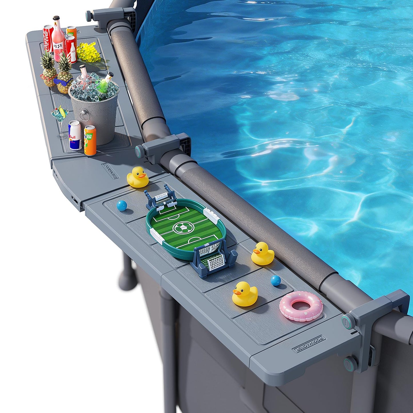 POOLHACKER Poolside Bar Extended, [Original] Swim Up Bar Exclusively for Above-Ground Round Pools. Patio Poolside Table Smart Fold Easy Maintenance, Weather Resistant Stable Tabletop