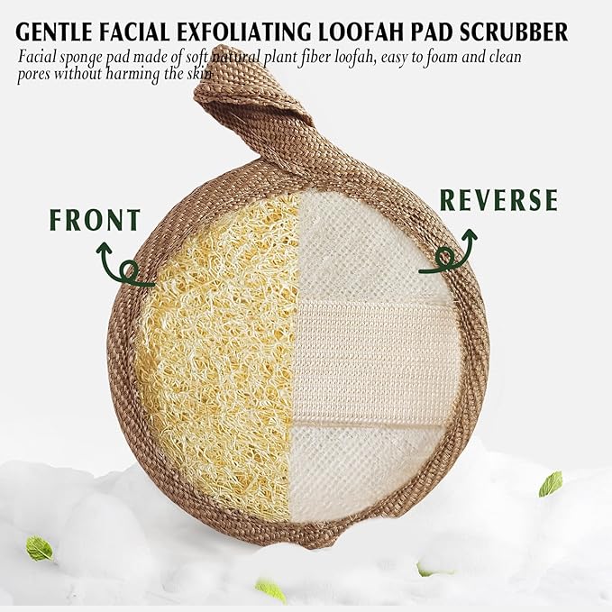 YIQINGJIE Natural Loofah Exfoliating Face Scrubber (4Pack), Facial Scrubber Loofa Pads,Clean Blackheads Without Hurting The Skin, Luffa for Women and Men,Brown