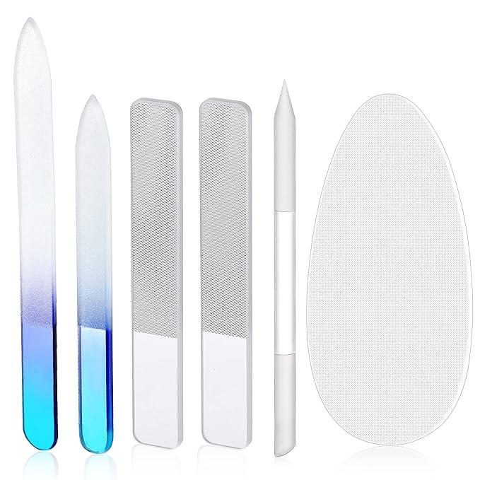 6 Pcs Glass Nail File and Nail Shiner Set Manicure Pedicure Glass File Buffer Cuticle Trimmer Nano Finger Nano Foot Scrubber Callus Remover Foot Care Pedicure Fingernails Toenail