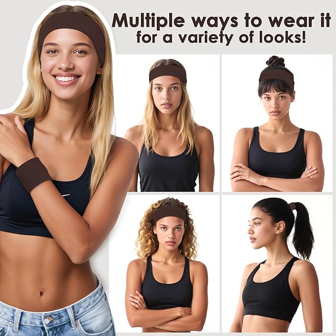 Ztomine Headbands for Women, 8pcs Stretchy Non Slip Soft Cotton Cloth Hair Bands for Sports, Workout, Yoga and Running