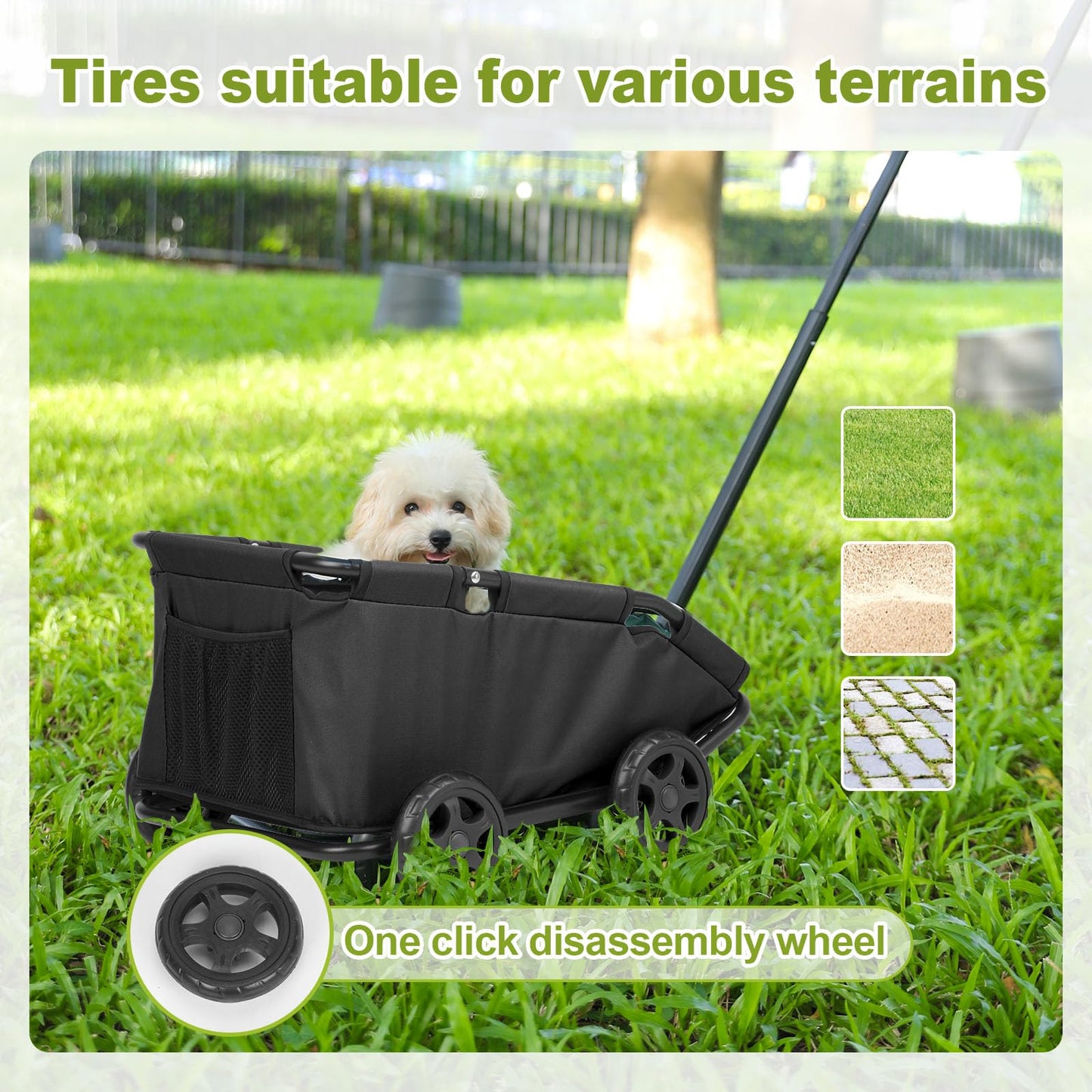 Foldable Pet Wagon with Handle, Pink and Black, Rolling Dog Stroller Cart (Black)
