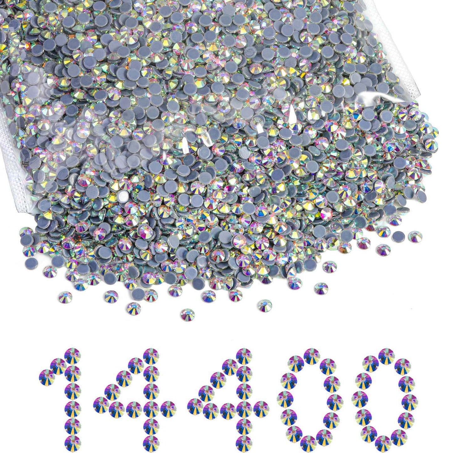Beadsland Hotfix Rhinestones Bulk, 14400PCS Crystal Hot Fix Rhinestones for Crafts Clothes DIY Decoration, Crystal AB, SS20, 4.6-4.8mm