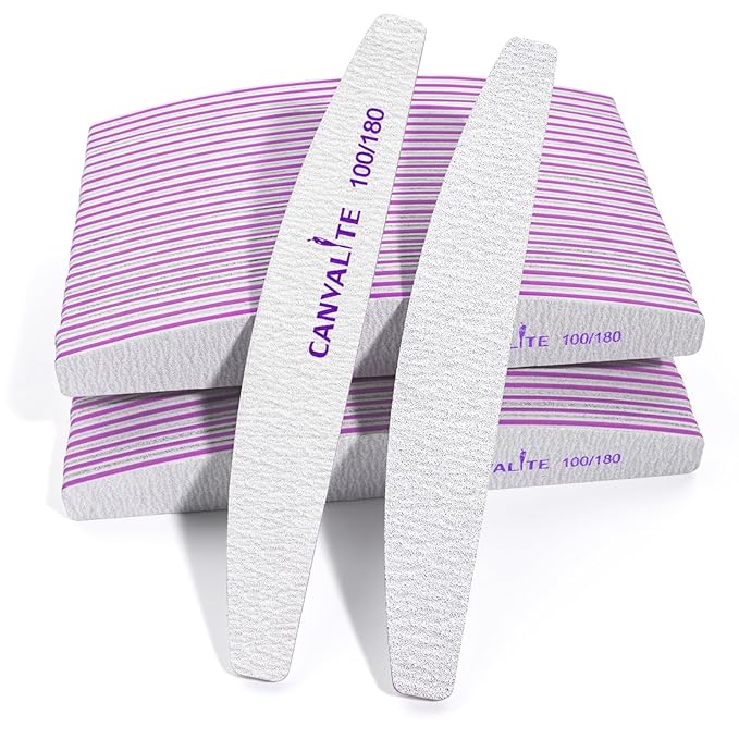 Canvalite 50 PCS Nail File Professional Nail Files Reusable Double Sided Emery Board(100/180 Grit) Nail Styling Tools for Home and Salon Use