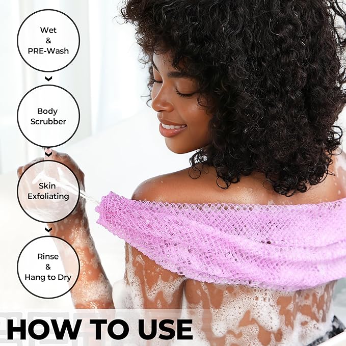 Authentic African Net Sponge 2 Pieces - Back Scrubber for Body - Seawave & Lilac Exfoliating Washcloth with Knots for Shower - Shower Exfoliator for Women Self Care Body Loofah Bath Essentials