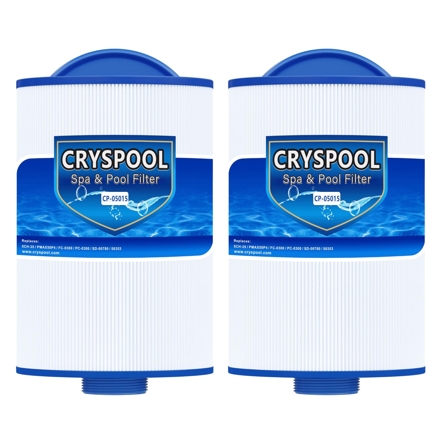 Cryspool® 05015 Spa Filter Compatible with 5CH-35, PMAX50P4, PAS35P, Maax 104309, FC-0300, 35 Sq. Ft hot tub Filter Cartridge, 1 1/2" MPT, 2 Pack
