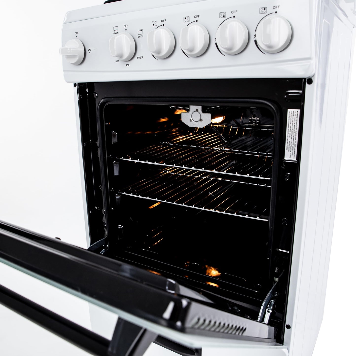 Avanti Gas Range Oven, Compact Freestanding Design, 4 Sealed Burners with Electronic Ignition, 2.1 Cu.Ft. Capacity Features Framed Glass Door Storage Drawer Broiler and Accessories, 20-Inch, White